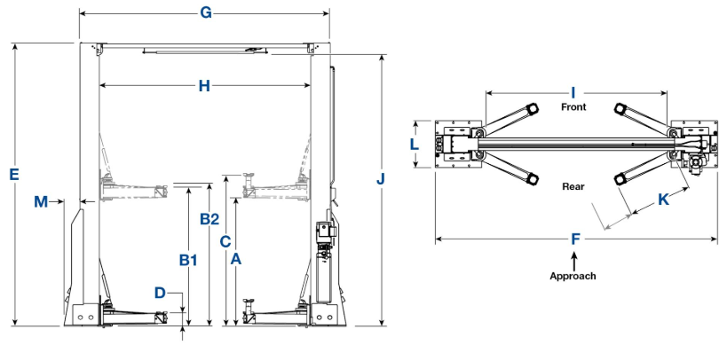 BendPak 16AP-192 16,000lb 2 Post Lift - ALI Certified, High Rise Diagram