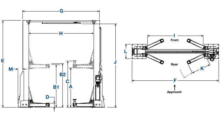 BendPak 16AP 16,000lb 2 Post Lift - ALI Certified High Rise Diagram