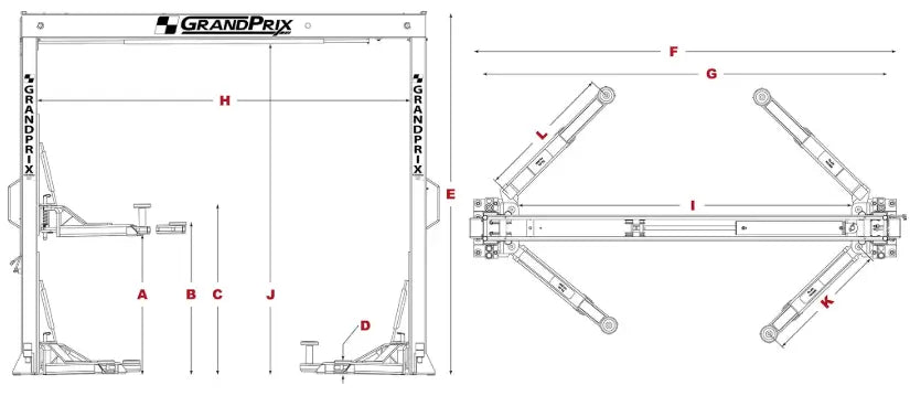 BendPak GP-7LCS 7,000lb 2 Post Lift Diagram