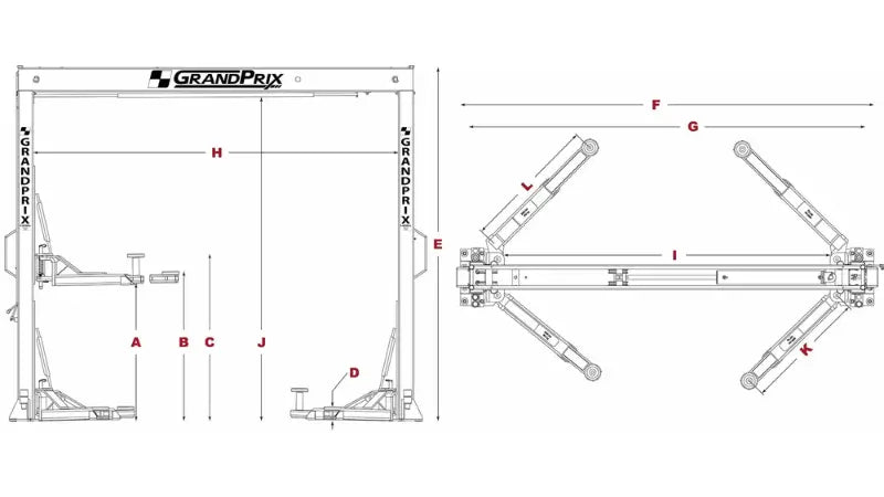 BendPak GP-7 7,000lb 2 Post Lift Diagram
