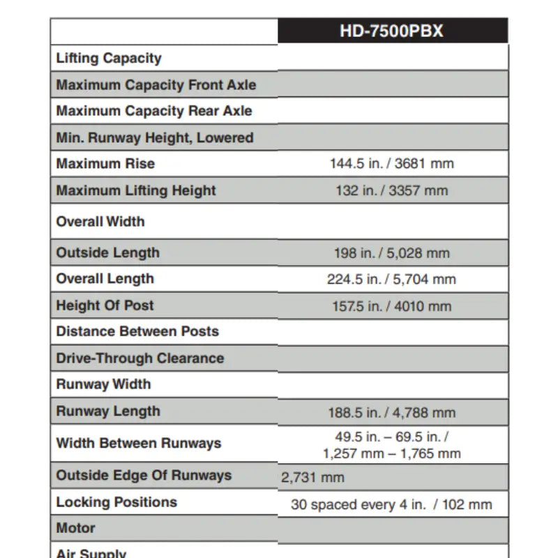 BendPak HD-7500PBX Diagram
