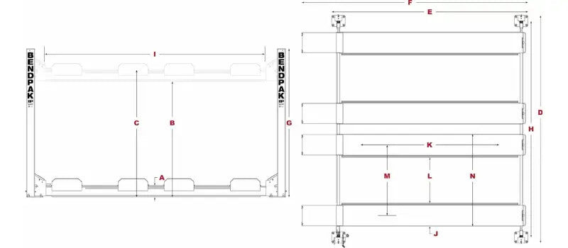 BendPak HD-9SWX 9,000lb Double Wide Parking Lift - Diagram