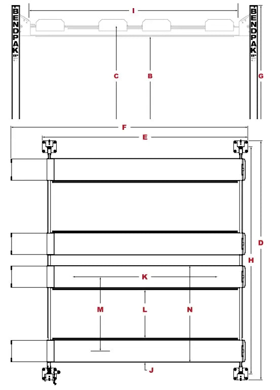 BendPak HD-9SW 9,000lb Double Wide Parking Lift - Extended Width Diagram