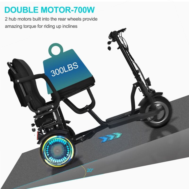 MotoTec Folding Mobility Electric Trike 48v 700w Dual Motor Lithium Black - Image 16