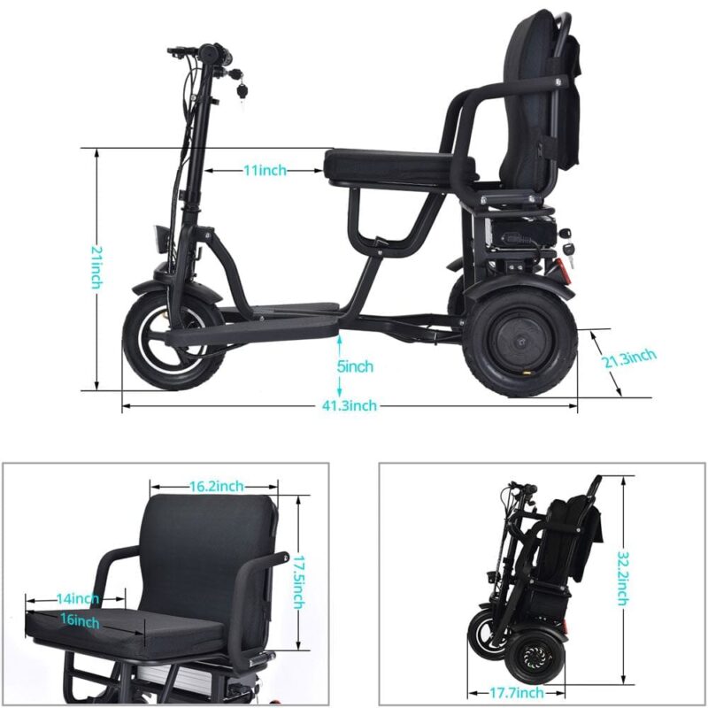 MotoTec Folding Mobility Electric Trike 48v 700w Dual Motor Lithium Black - Image 20