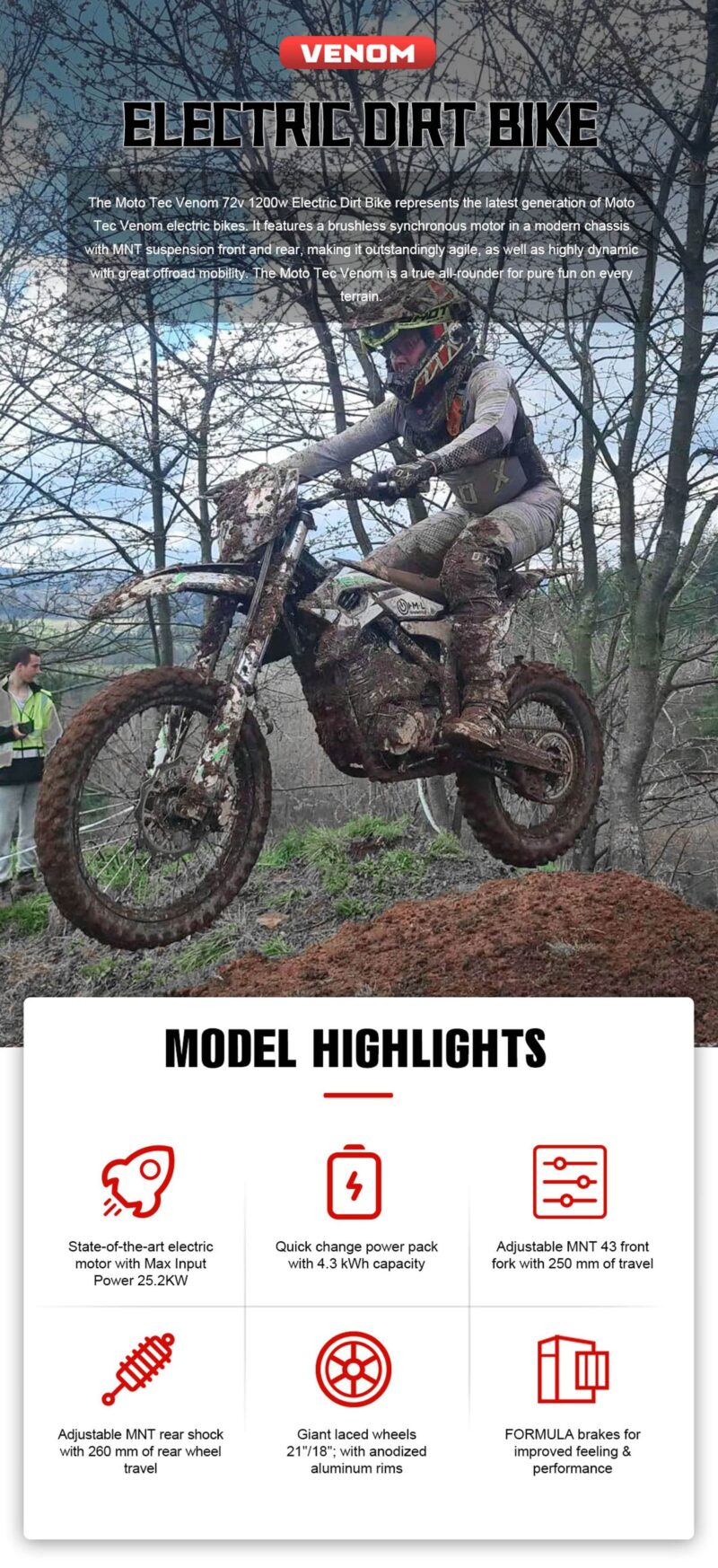 MotoTec Venom 72v 12000w 50ah Electric Dirt Bike White - Image 21