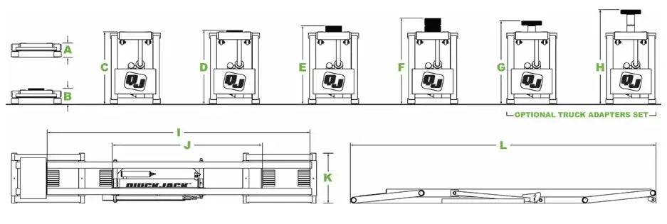 QuickJack 7000TLX 7,000lb  Low Rise Scissor Lift - Ext Length Diagram