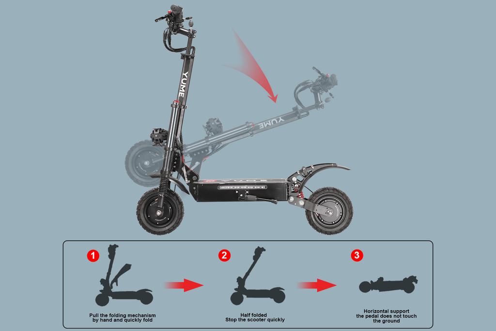 Yume Y10 2400W 40MPH Dual Motor Electric Scooter folding mechanism