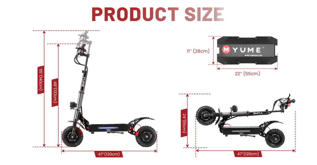 Yume Y11 6000W 50MPH Dual Motor Electric Scooter dimensions